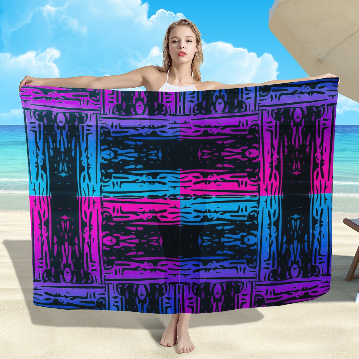 San Marcos Plaid Blue and Purple Sarong Scarf