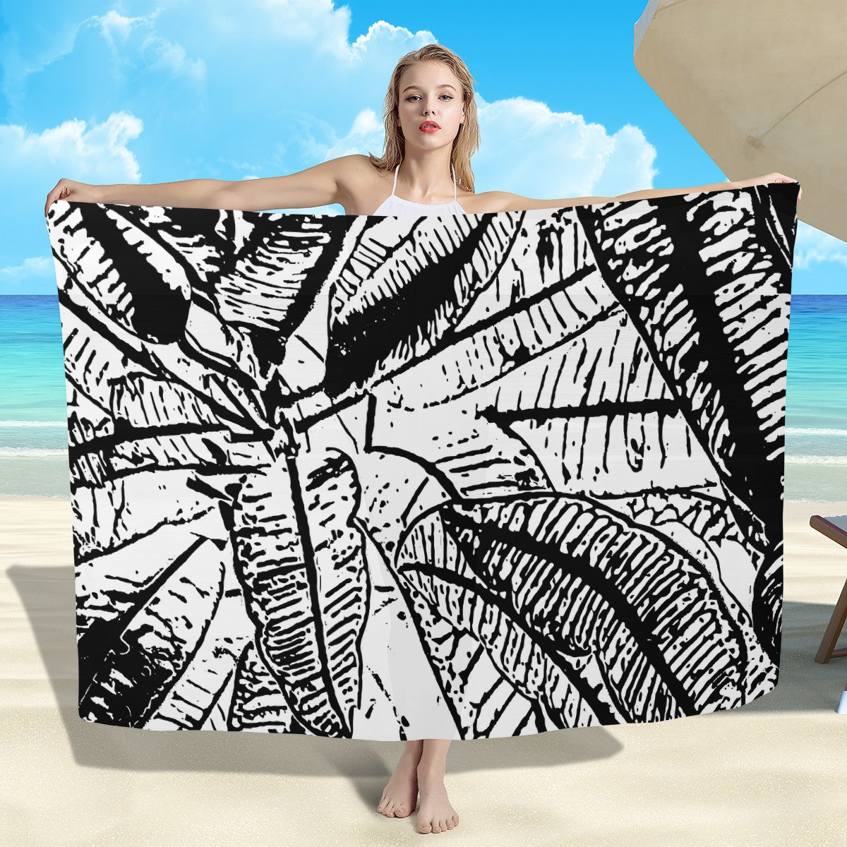 Black and White Croton Sarong Scarf