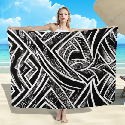 Black and White Polynesian Sarong Scarf