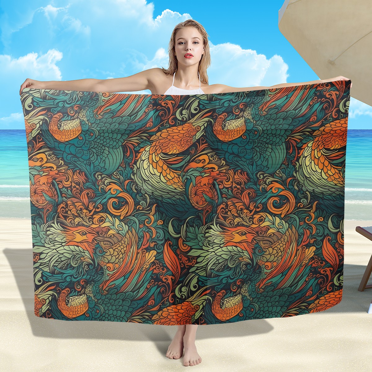 Our Exquisite Dragon and Phoenix Sarong Scarf
