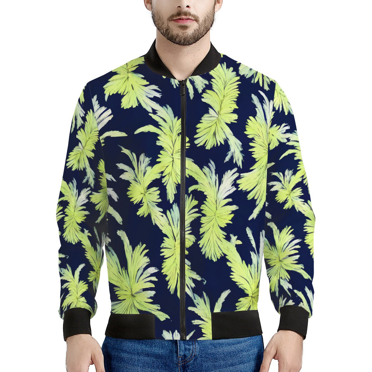 Puakenikeni - Lime Green and Black Men's Bomber Jacket - Luxtrini, LLC