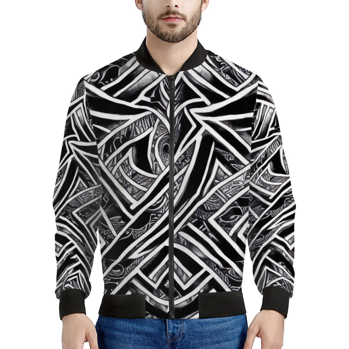 Black and White Polynesian Men's Bomber Jacket