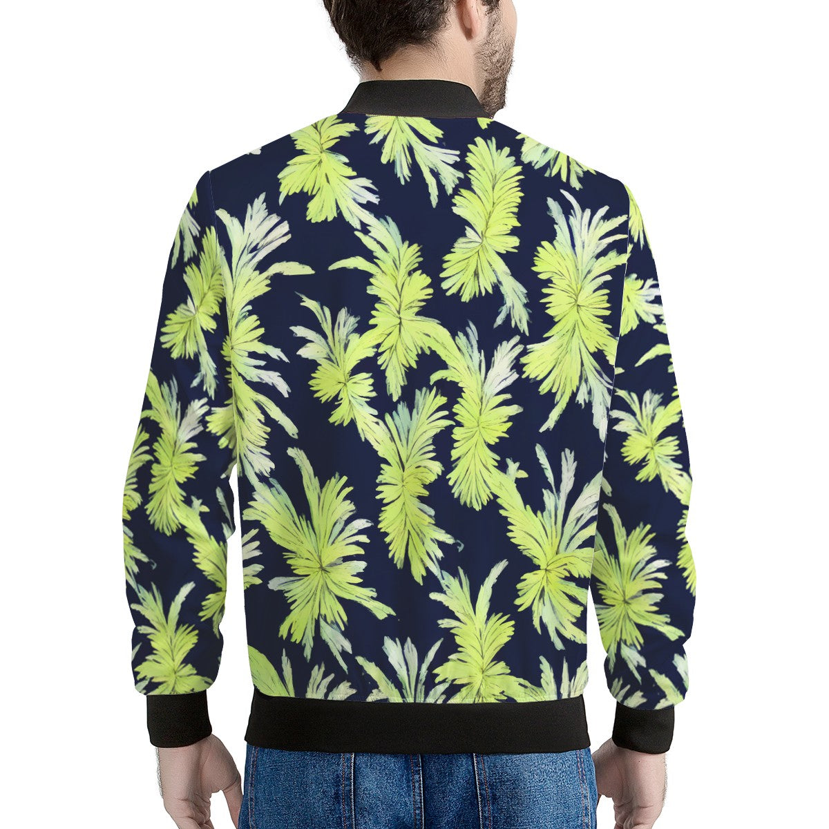 Puakenikeni - Lime Green and Black Men's Bomber Jacket - Luxtrini, LLC