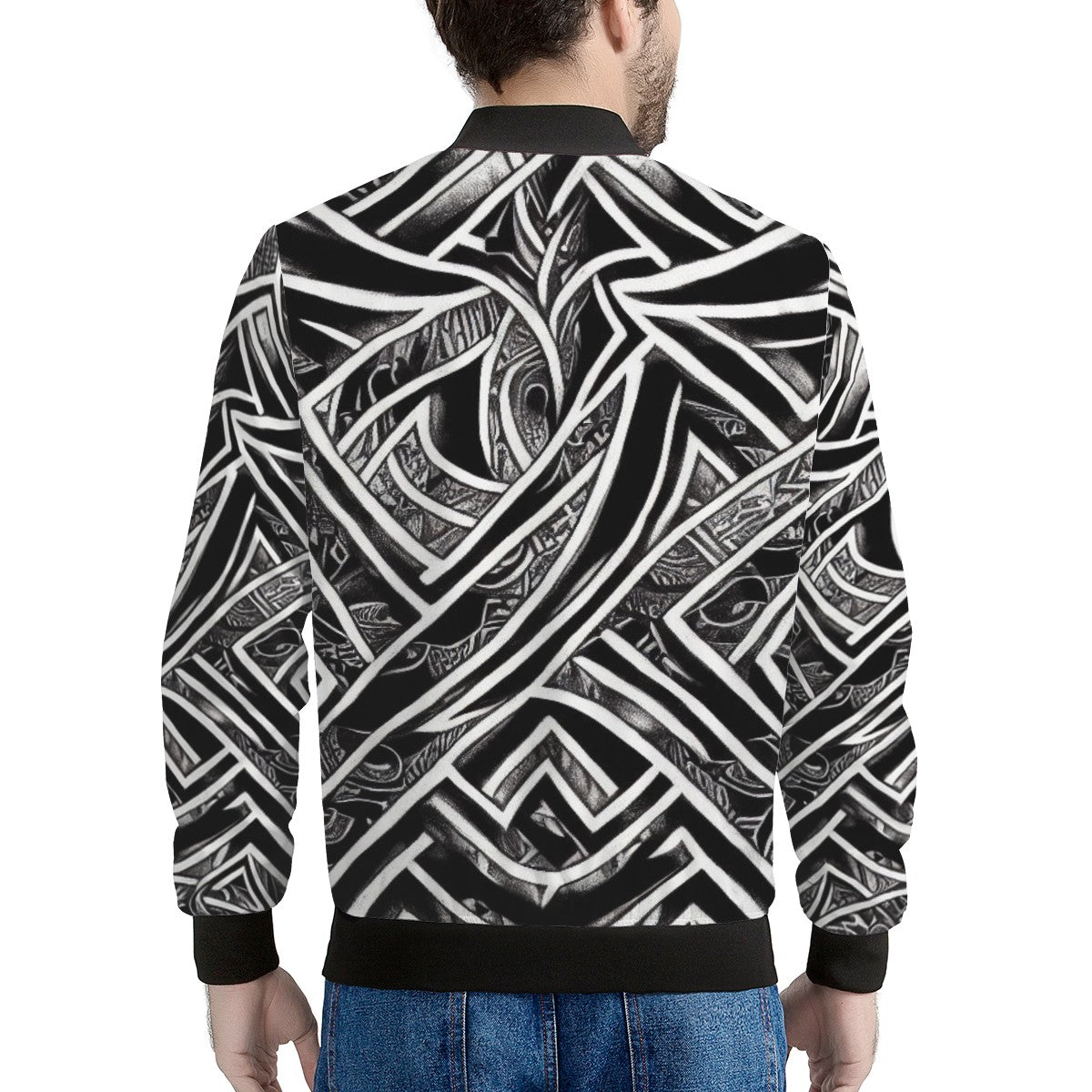 Black and White Polynesian Men's Bomber Jacket