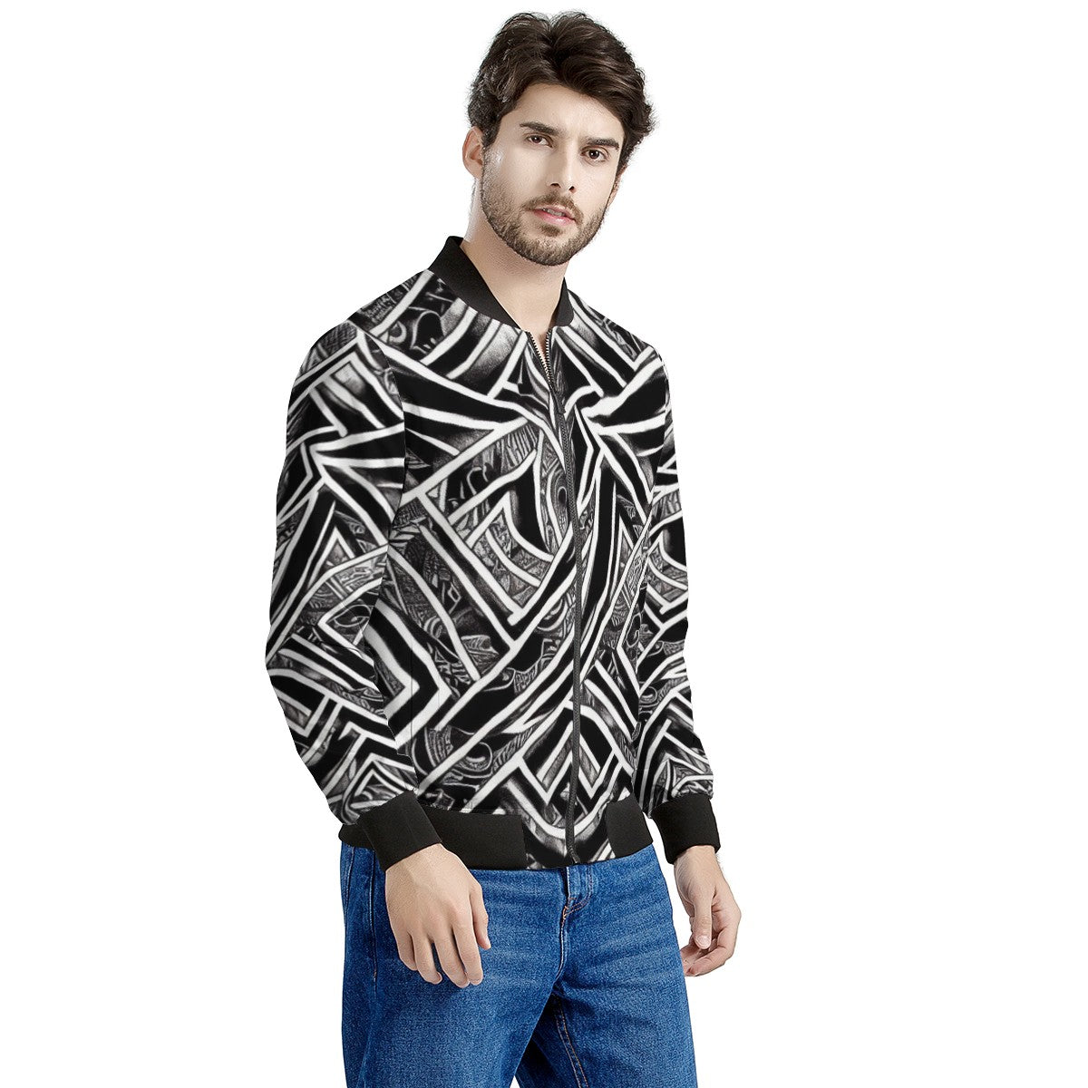 Black and White Polynesian Men's Bomber Jacket