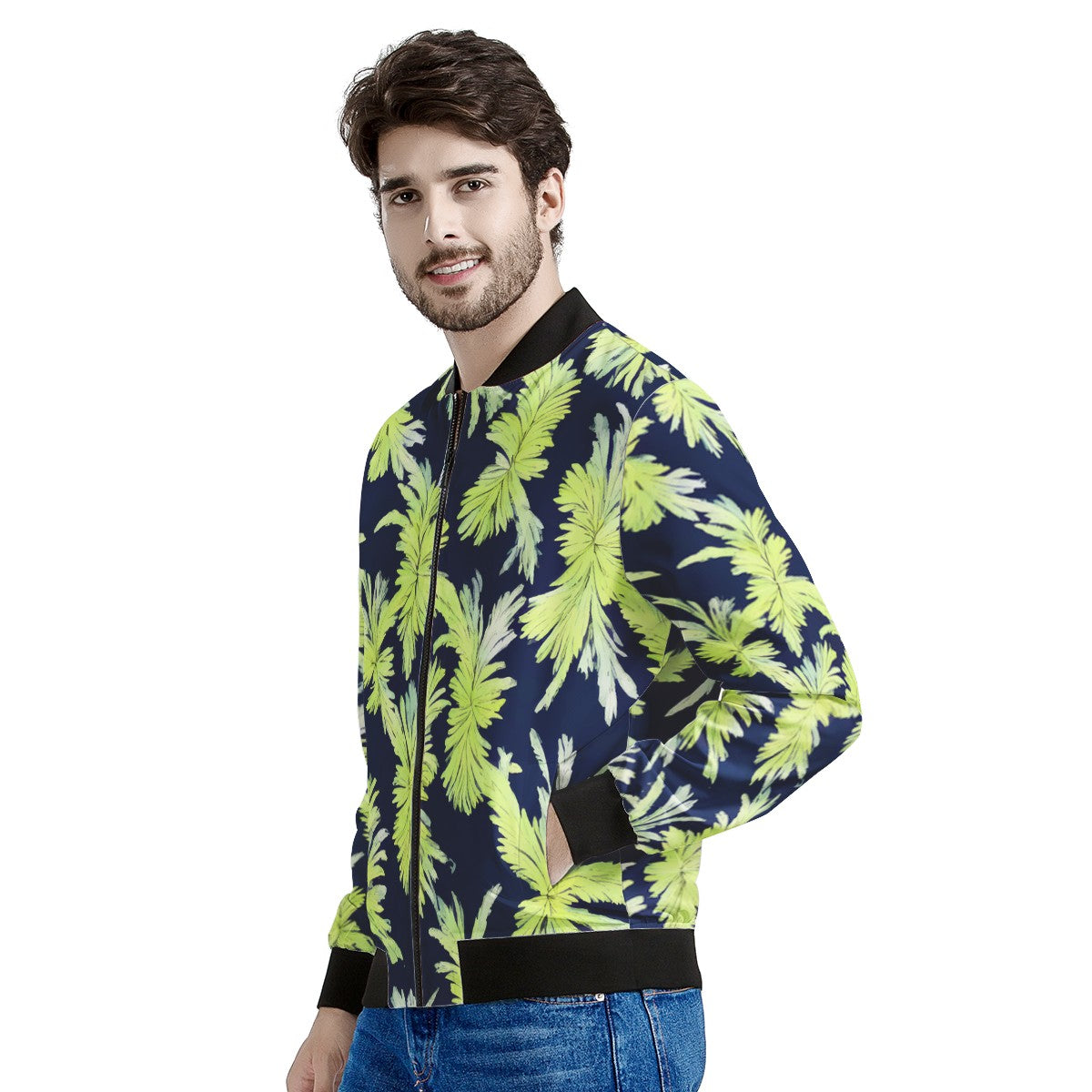 Puakenikeni - Lime Green and Black Men's Bomber Jacket - Luxtrini, LLC