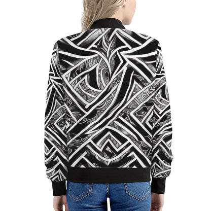 Black and White Polynesian Women's Bomber Jacket