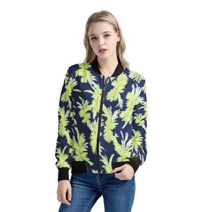 Puakenikeni - Lime Green and Black Women's Bomber Jacket - Luxtrini, LLC