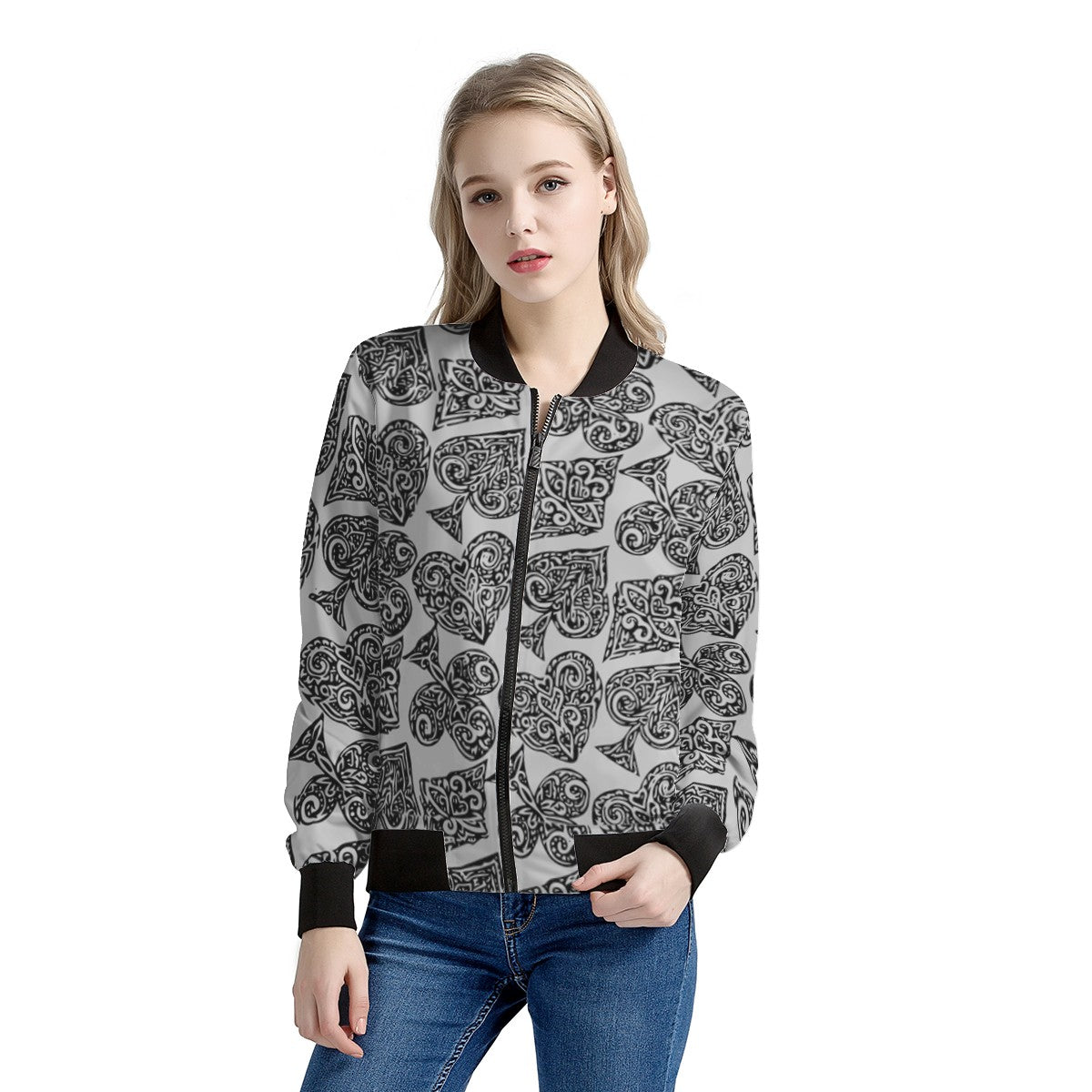 Poker Women's Bomber Jacket - Luxtrini, LLC