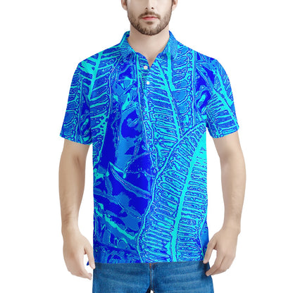 Vibrant Blue Croton  Men's Aloha Polo Shirt