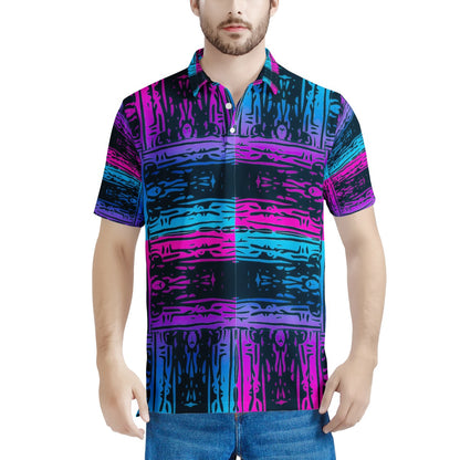 San Marcos Plaid Blue and Purple Men's Aloha Polo Shirt