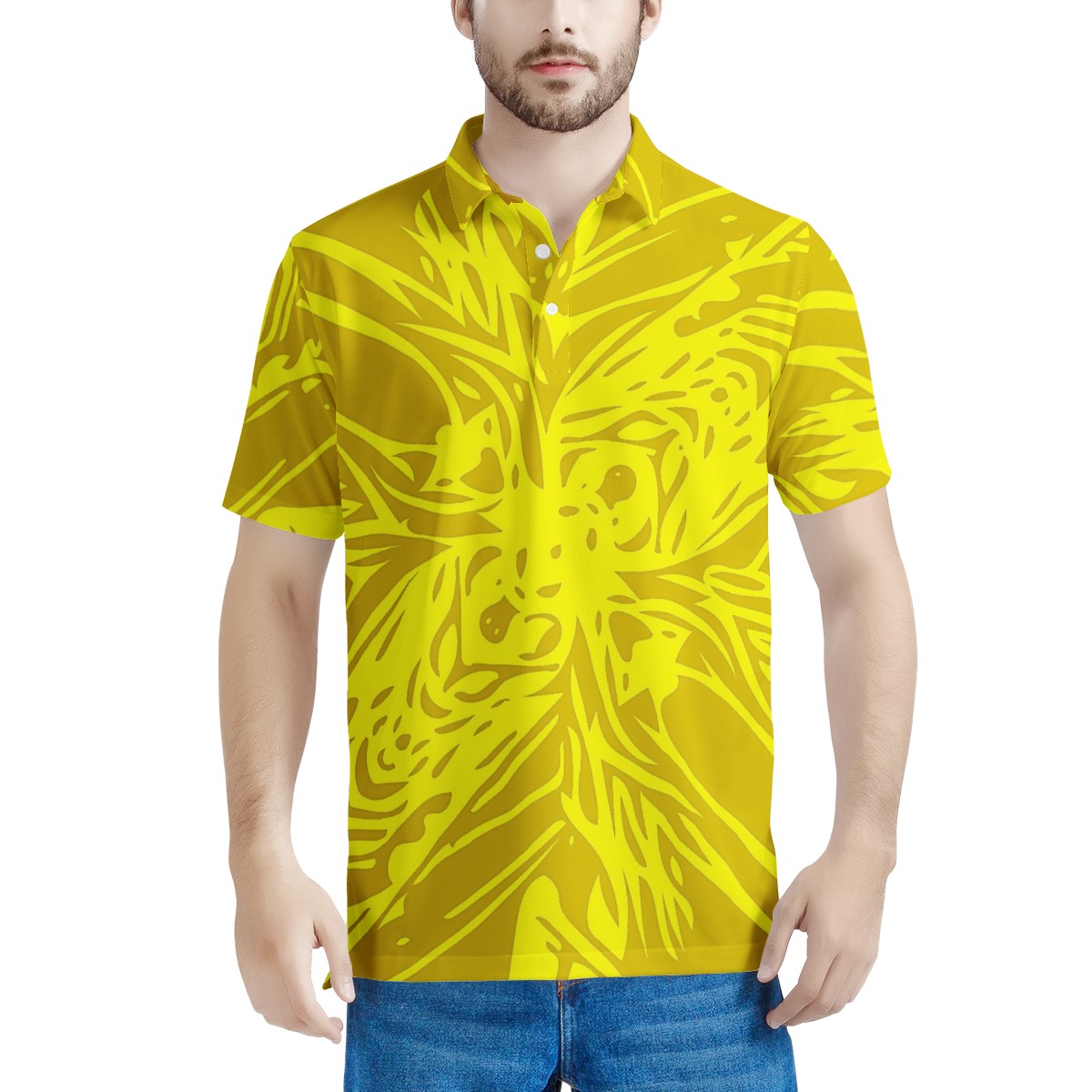 Yellow Fern Vector Abstract Men's Aloha Polo Shirt