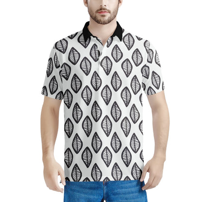 African | Ethnic | Mudcloth | #16 Black and White Men's Aloha Polo Shirt