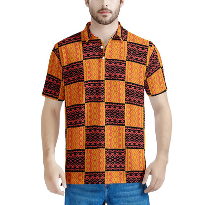 Black and Orange Tribal Design - Men's Aloha Polo Shirt