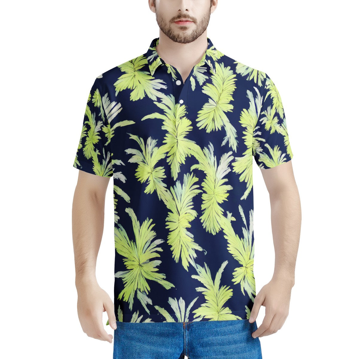 Puakenikeni - Lime Green and Black Men's All Over Print Polo Shirt - Luxtrini, LLC