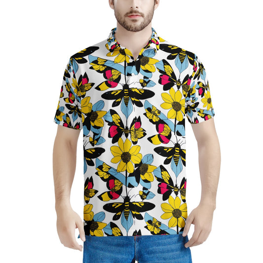 Bees and Sunflowers Men's All Over Print Polo Shirt