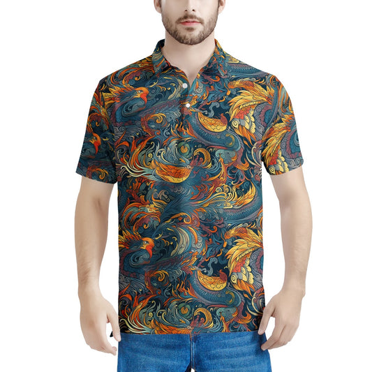 Majestic Dragon and a Graceful Phoenix Men's All Over Print Polo Shirt