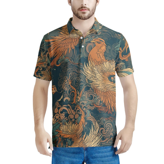 Majestic Dragon and Graceful Phoenix Men's All Over Print Polo Shirt