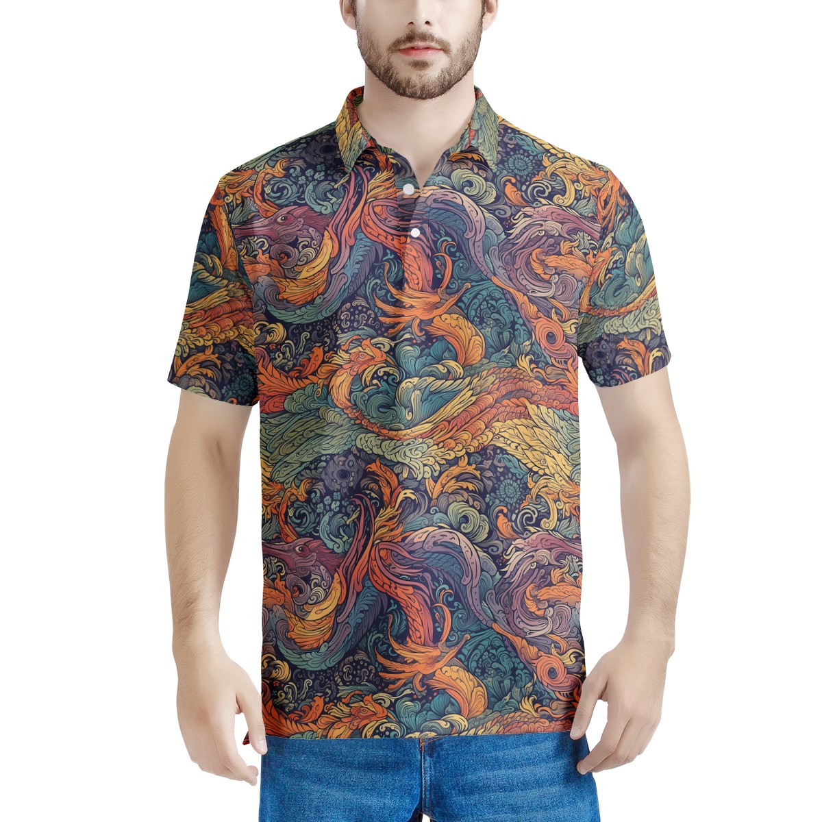 Majestic Dragon and Ethereal Phoenix Men's All Over Print Polo Shirt