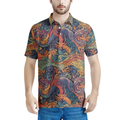 Majestic Dragon and Ethereal Phoenix Men's All Over Print Polo Shirt