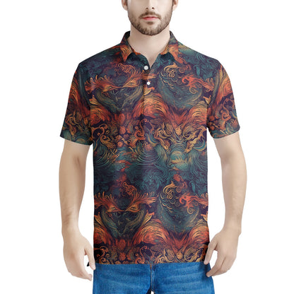 Majestic Dragon and Ethereal Phoenix Men's All Over Print Polo Shirt