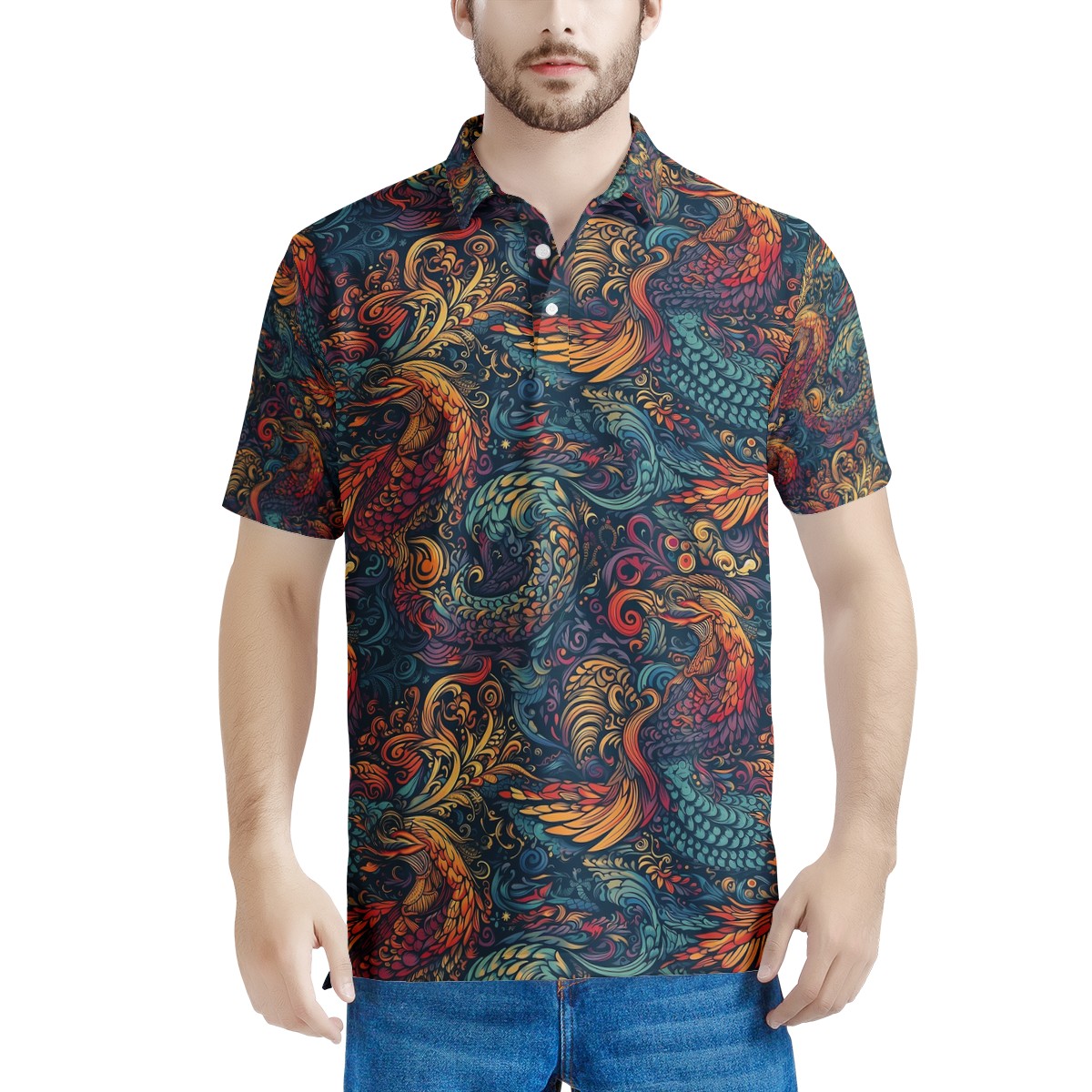 Dragon and Phoenix Men's All Over Print Polo Shirt