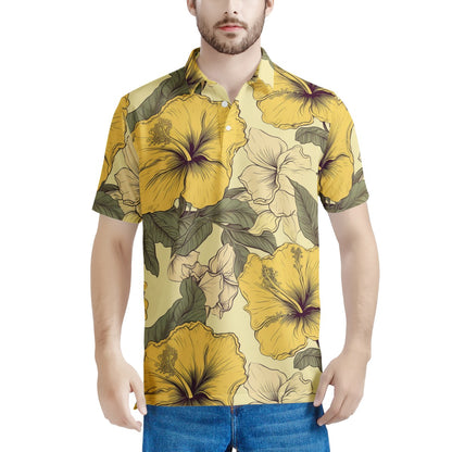 Yellow Hibiscus Men's All Over Print Polo Shirt