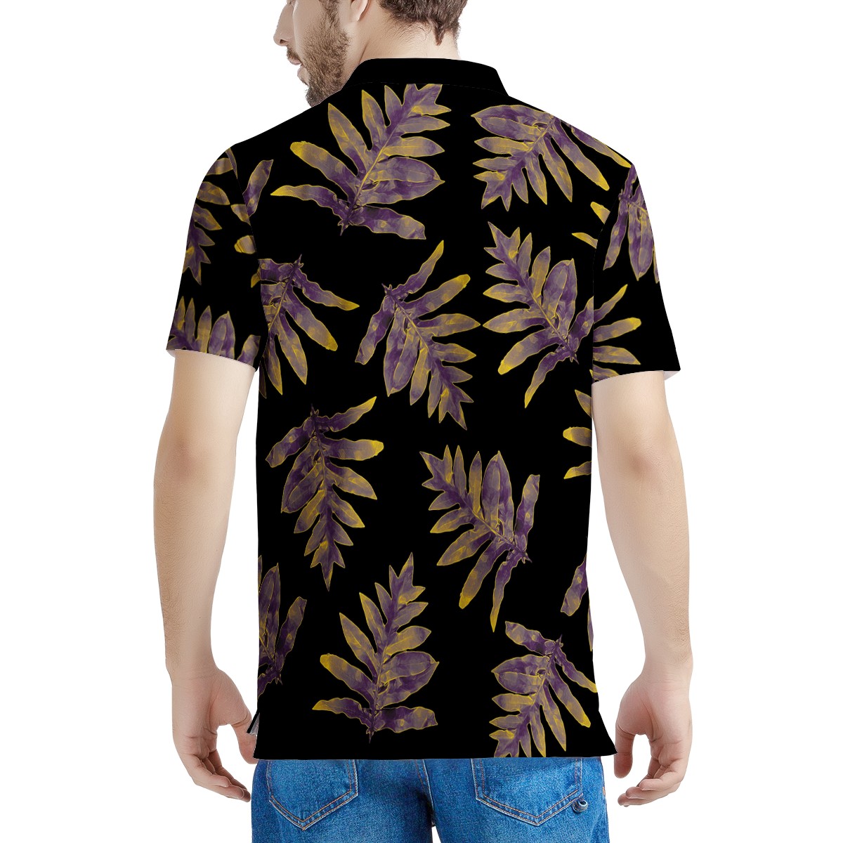 Laua'e Purple and Yellow Men's Aloha Polo Shirt