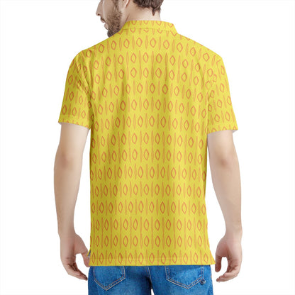 African | Ethnic | Mudcloth | #14 Yellow Men's Aloha Polo Shirt