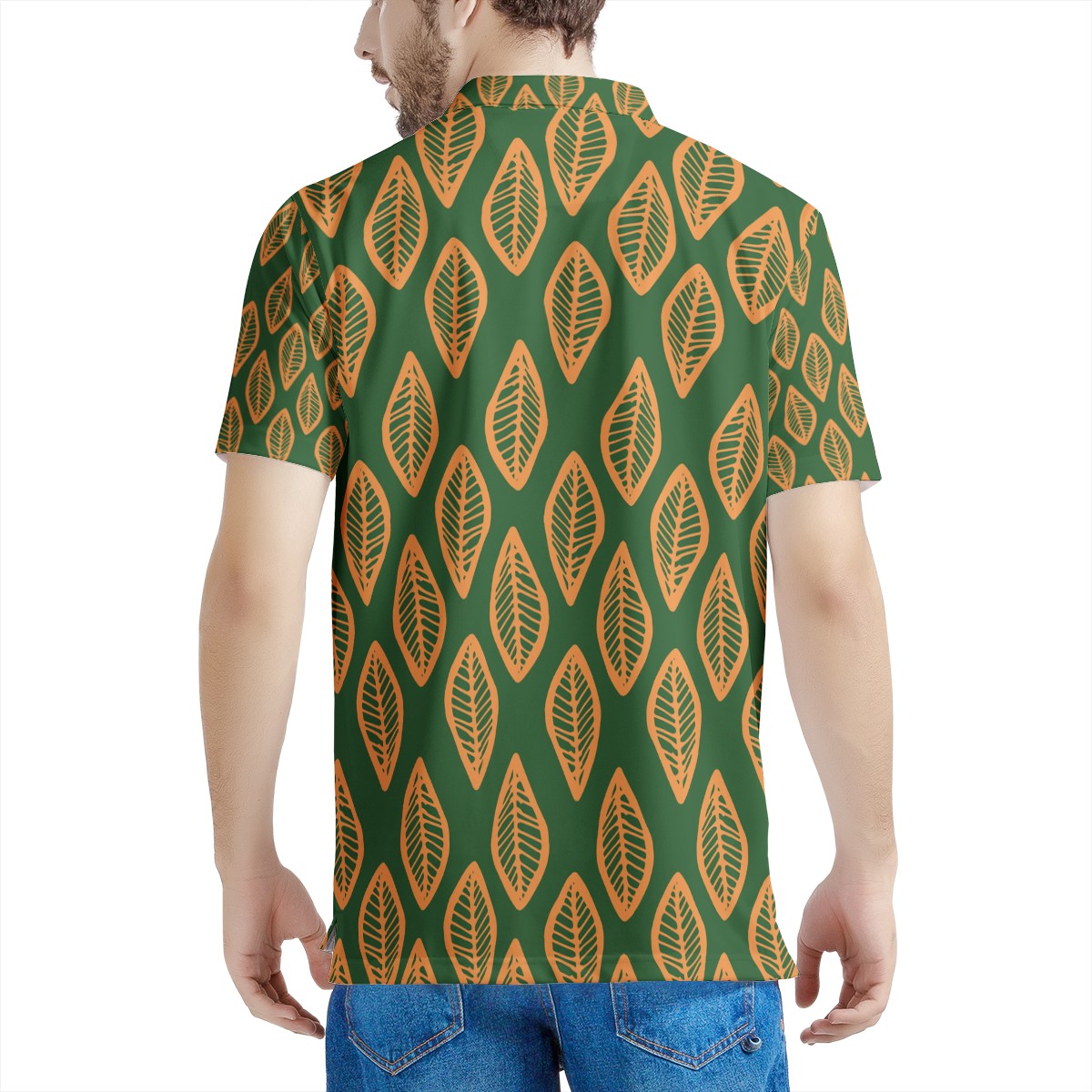 African | Ethnic | Mudcloth | #16 Green and Orange Men's Aloha Polo Shirt