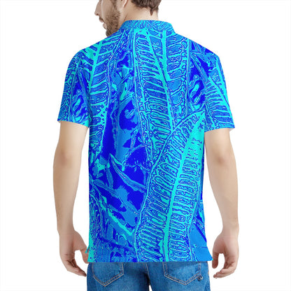 Vibrant Blue Croton  Men's Aloha Polo Shirt