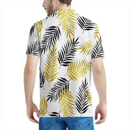 Black and Gold Palm Branches Men's Aloha Polo Shirt