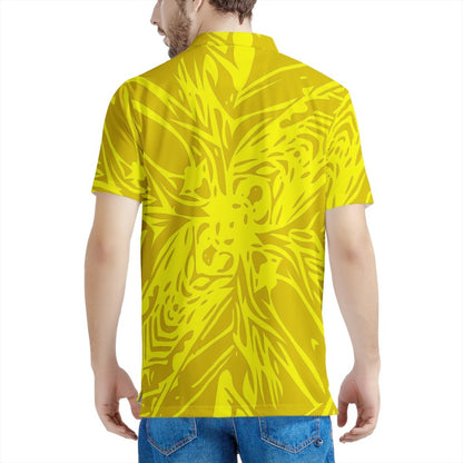 Yellow Fern Vector Abstract Men's Aloha Polo Shirt