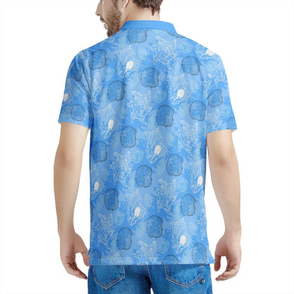 Blue Seashell Ocean Men's Aloha Polo Shirt