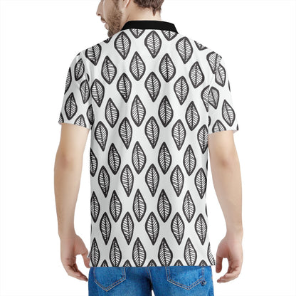 African | Ethnic | Mudcloth | #16 Black and White Men's Aloha Polo Shirt