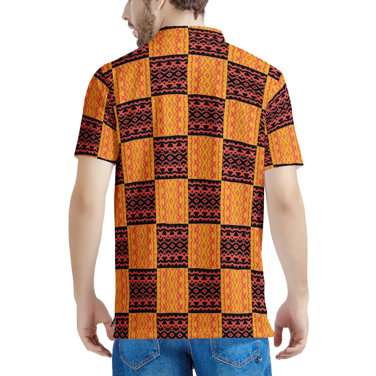 Black and Orange Tribal Design - Men's Aloha Polo Shirt