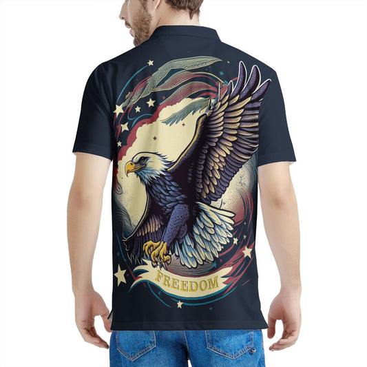 Freedom Flyer: Celebrating the Bald Eagle as a Symbol of Freedom and Strength in the USA Men's All Over Print Polo Shirt