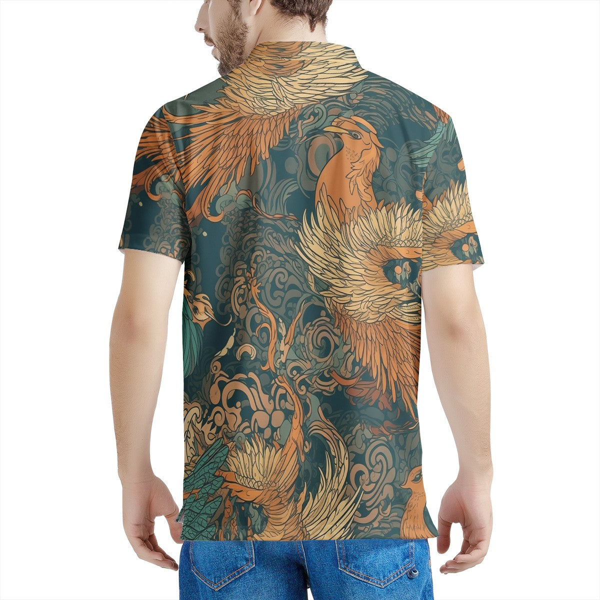 Majestic Dragon and Graceful Phoenix Men's All Over Print Polo Shirt