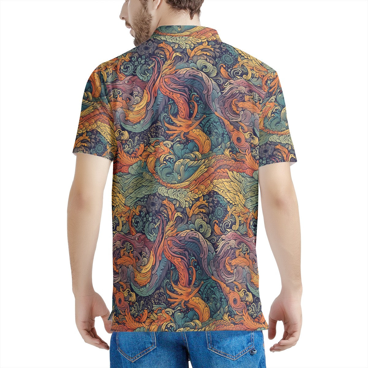 Majestic Dragon and Ethereal Phoenix Men's All Over Print Polo Shirt