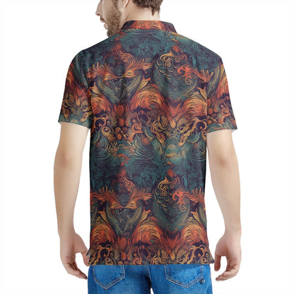 Majestic Dragon and Ethereal Phoenix Men's All Over Print Polo Shirt