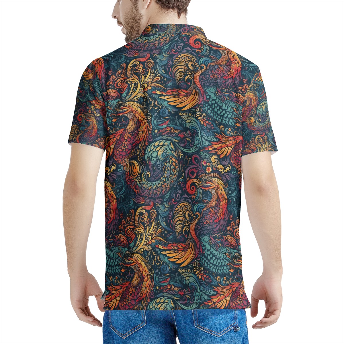 Dragon and Phoenix Men's All Over Print Polo Shirt