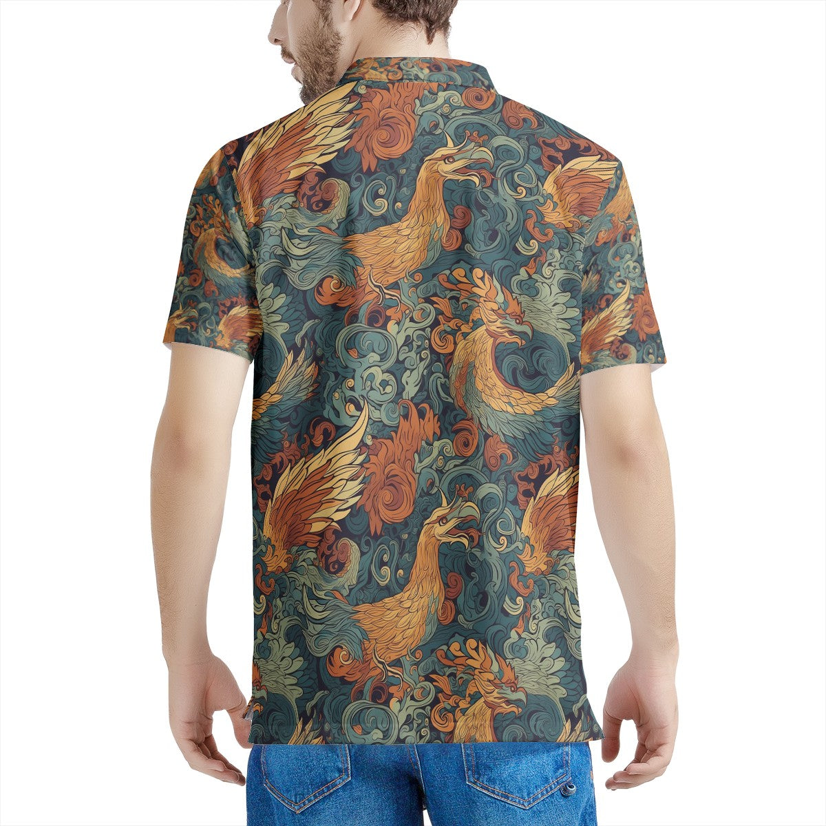 The Dragon and Phoenix are a harmonious duo, representing a balance of power and grace. Men's All Over Print Polo Shirt