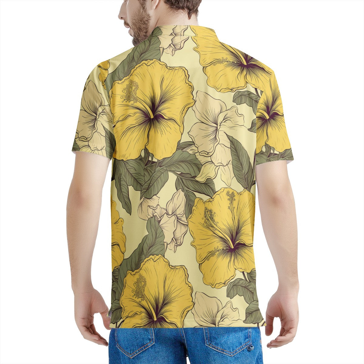 Yellow Hibiscus Men's All Over Print Polo Shirt