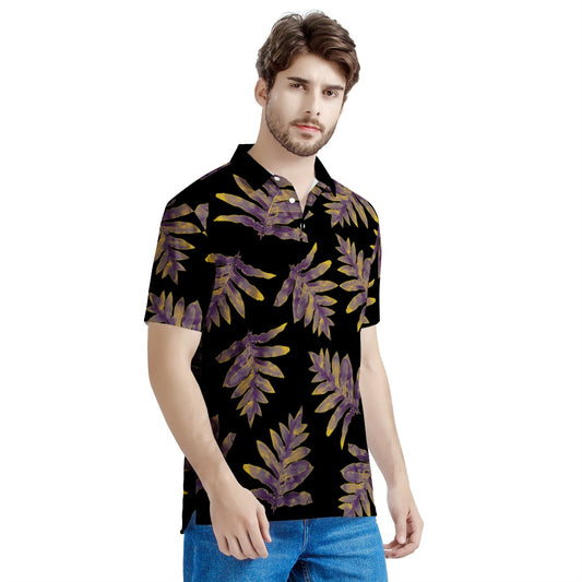 Laua'e Purple and Yellow Men's Aloha Polo Shirt