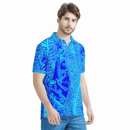 Vibrant Blue Croton  Men's Aloha Polo Shirt