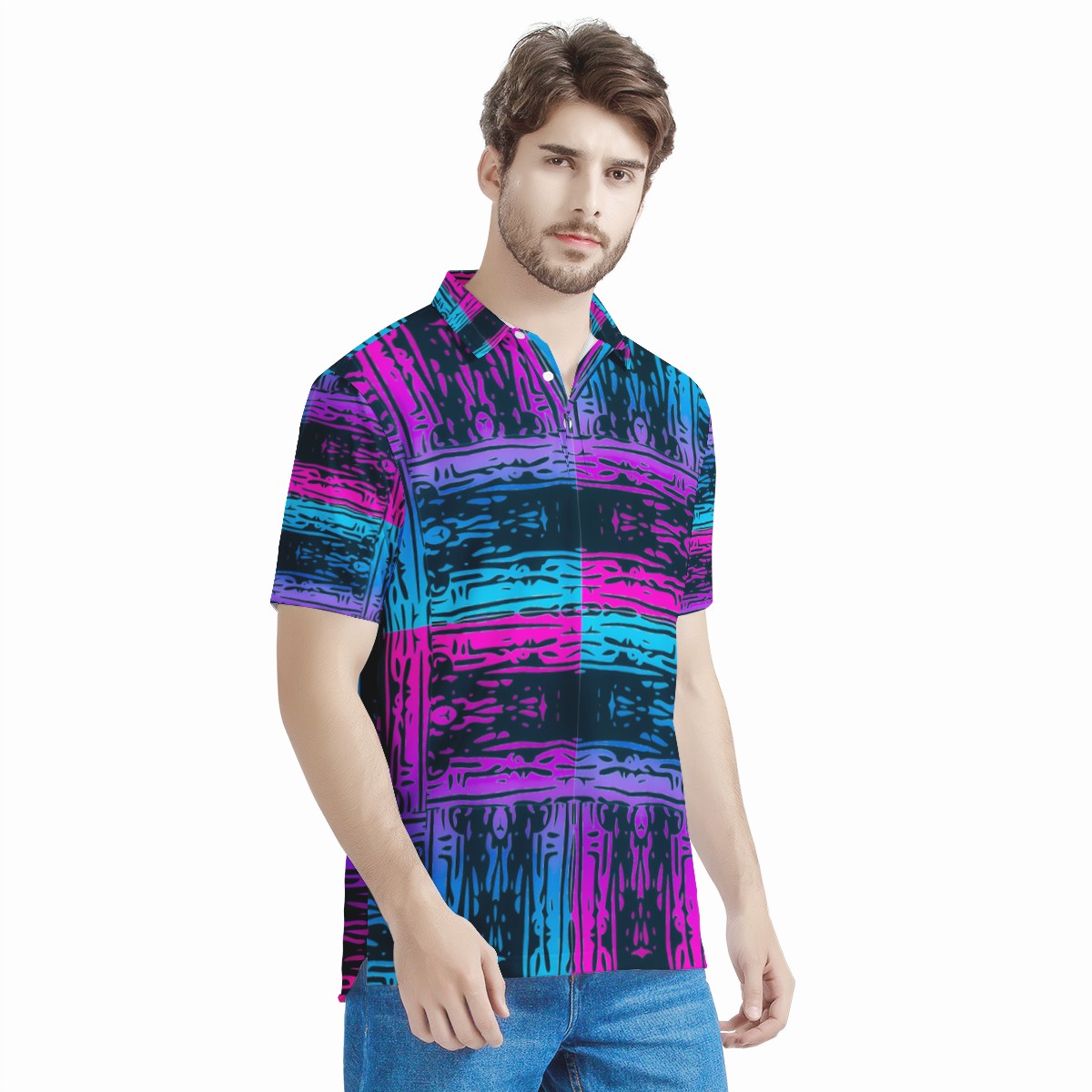 San Marcos Plaid Blue and Purple Men's Aloha Polo Shirt