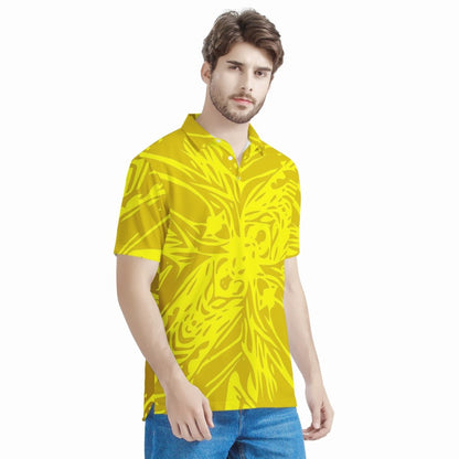 Yellow Fern Vector Abstract Men's Aloha Polo Shirt