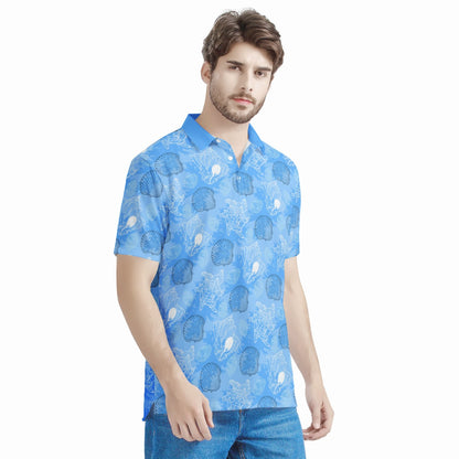 Blue Seashell Ocean Men's Aloha Polo Shirt