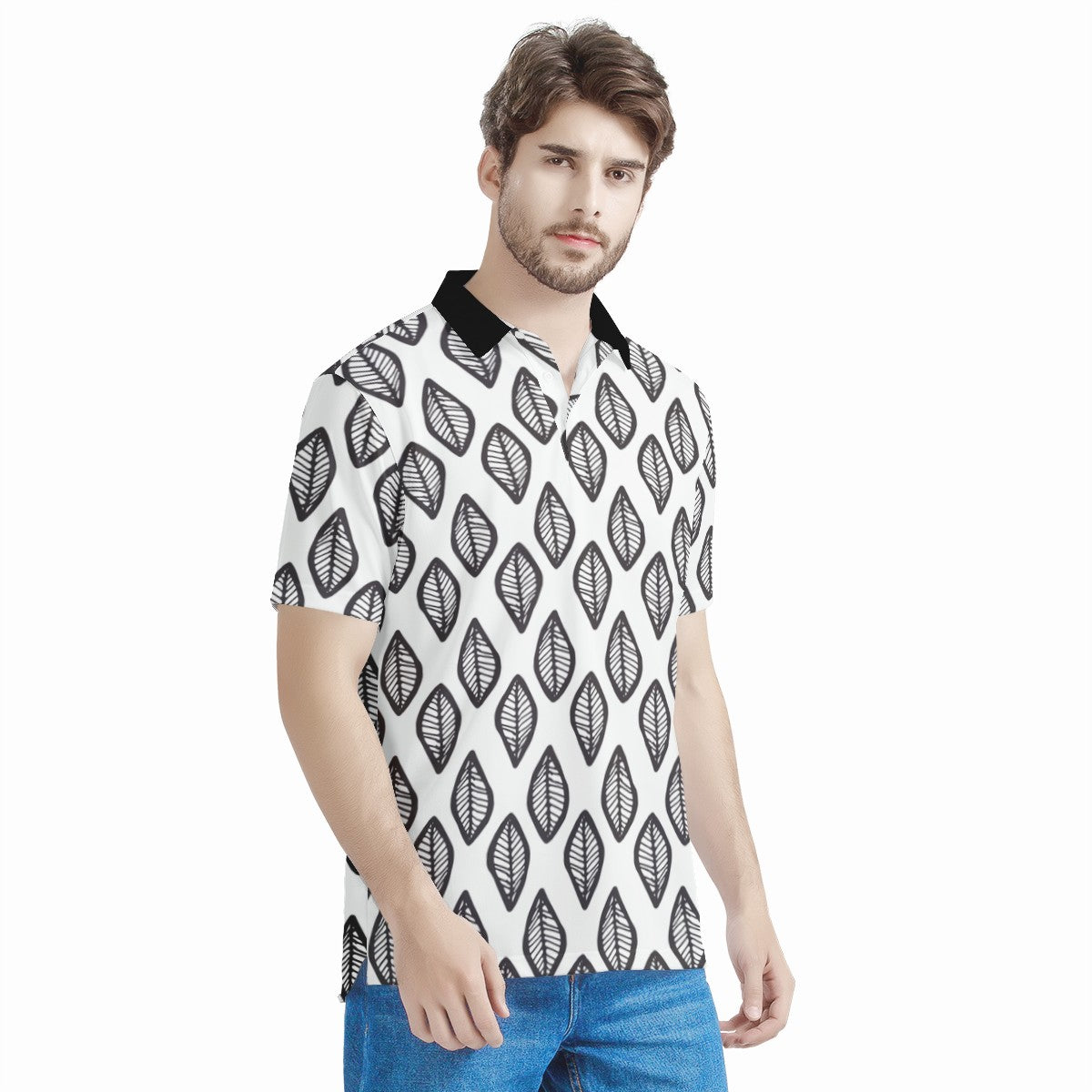 African | Ethnic | Mudcloth | #16 Black and White Men's Aloha Polo Shirt