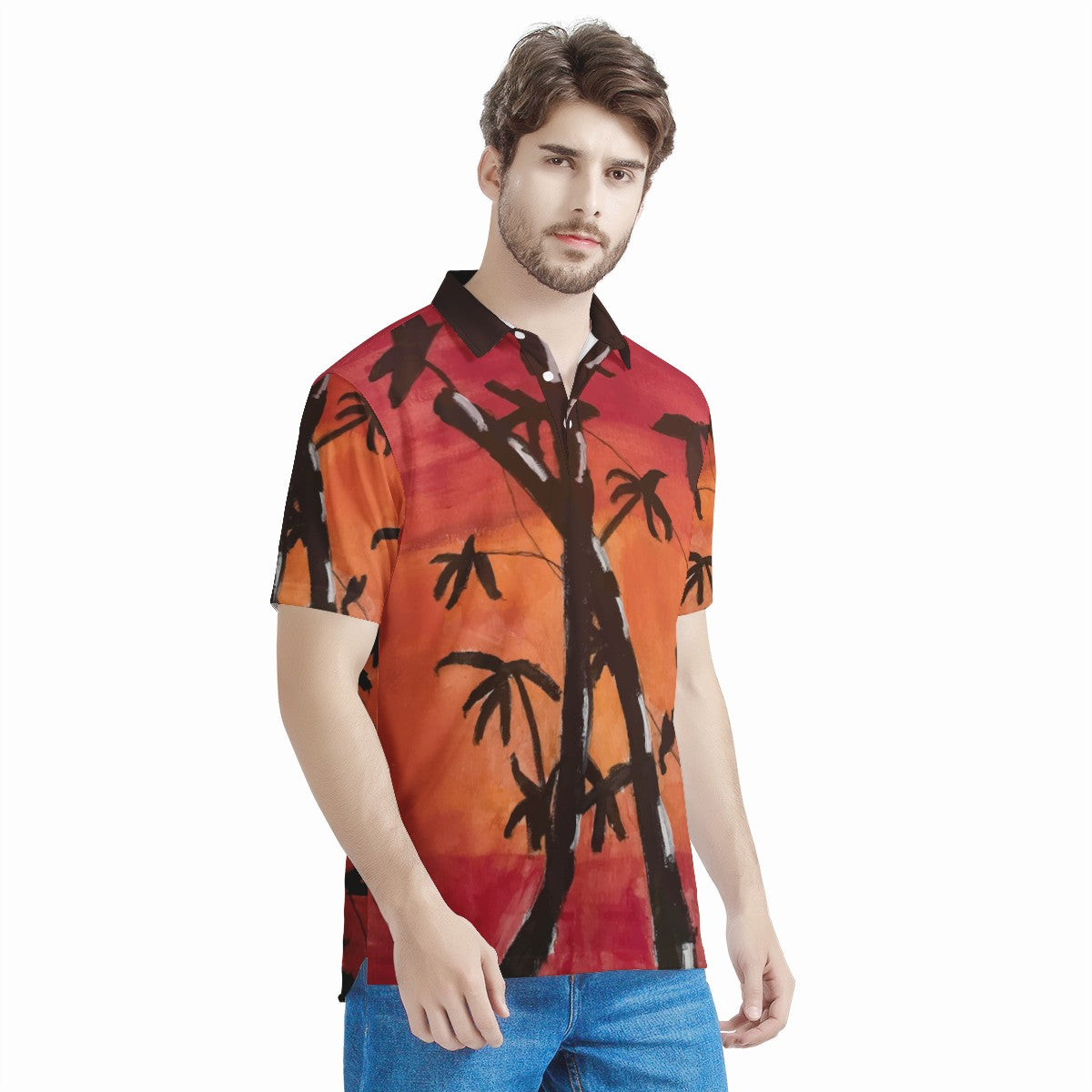 Bamboo at Sunset Men's Aloha Polo Shirt